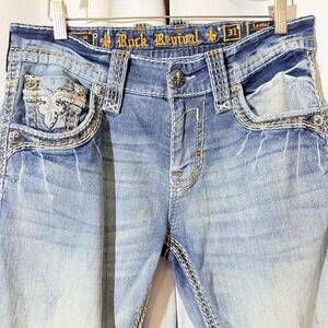 Rock Revival Jeans Lester Boot Cut Men's 31x32 Light Wash Embellished